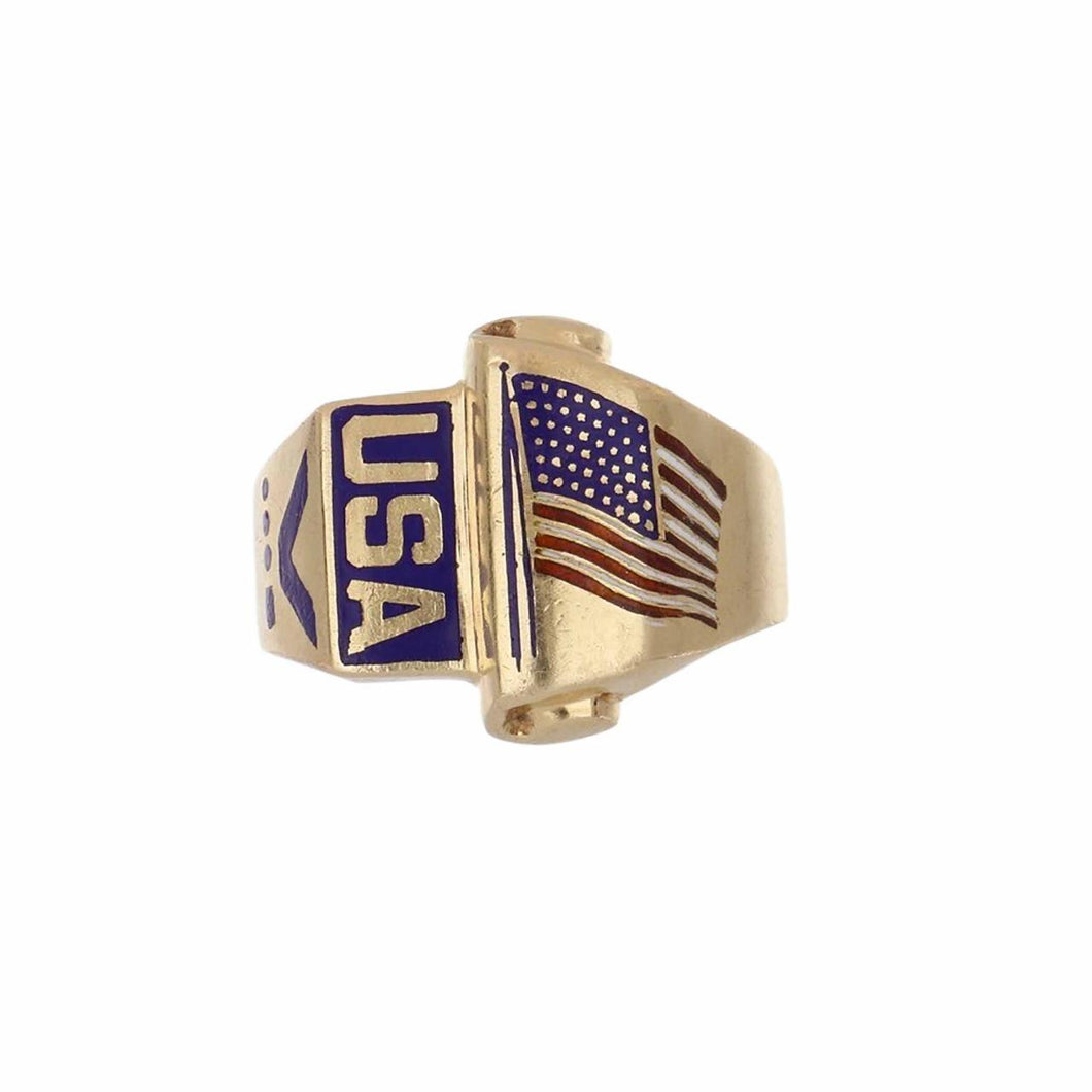 Important Retro American Flag 14K Gold Ring