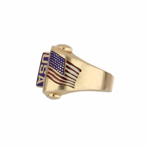 Important Retro American Flag 14K Gold Ring