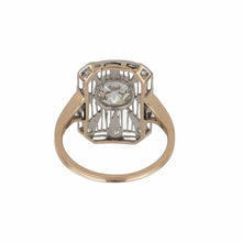 Load image into Gallery viewer, Edwardian Fretwork Diamond Plaque Platinum and 14K Gold Ring
