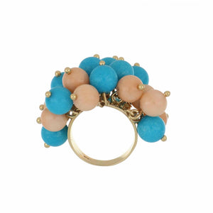 Vintage 14K Gold Coral and Turquoise Bead Ring