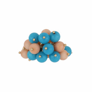 Vintage 14K Gold Coral and Turquoise Bead Ring