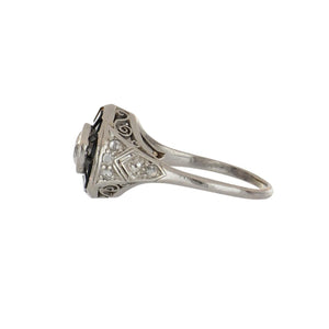 Art Deco Diamond and Onyx Platinum Target Ring