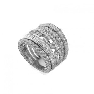 18K White Gold Multi-Row Round and Asscher Diamond Band