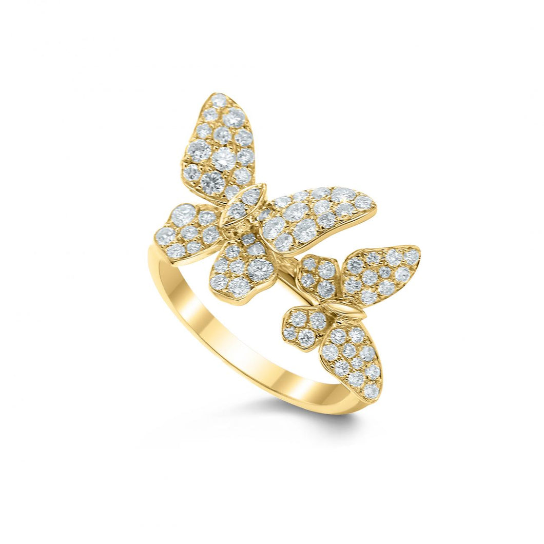 18K Gold Diamond Double Butterfly Ring  0.85 ctw