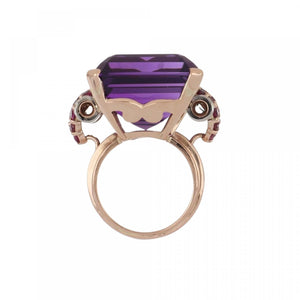 Retro Amethyst 14K Rose and White Gold Cocktail Ring