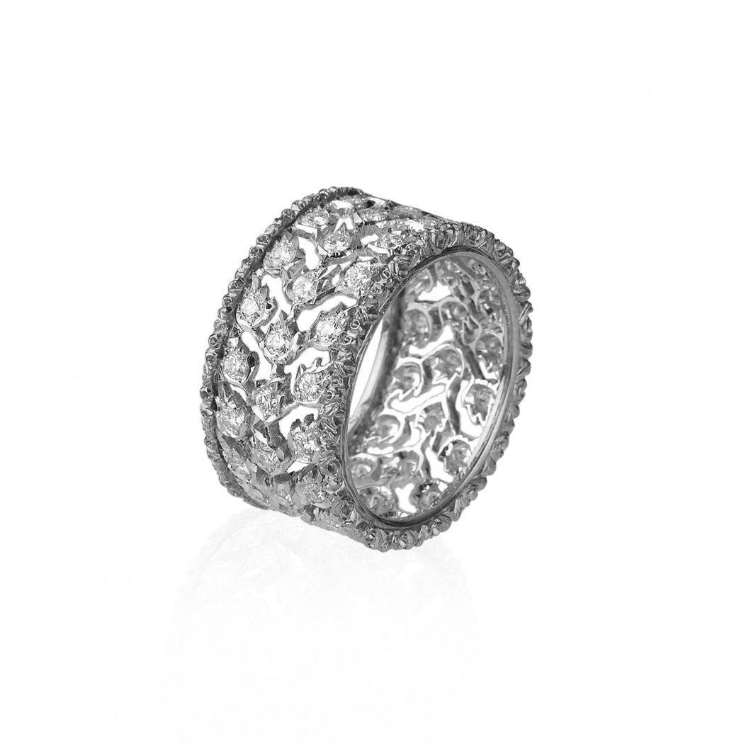 Buccellati 18K White Gold and Diamond 3 File Fogliette Eternelle Band