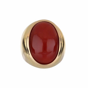 Estate Italian 18K Gold Oxblood Coral Cabochon Ring