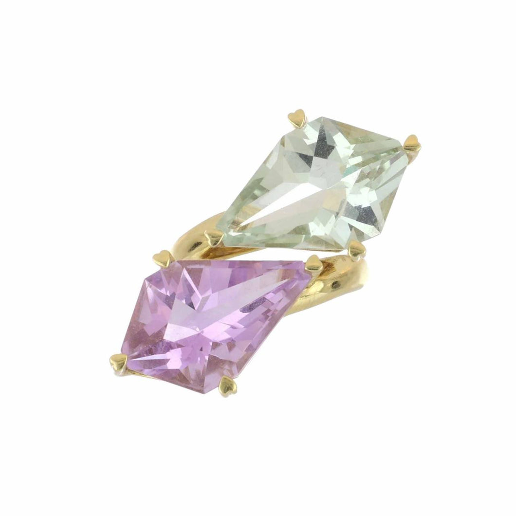 Lisa Nik Amethyst and Green Quartz 18K Gold Bypass Ring