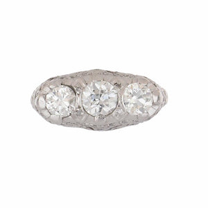 Art Deco Old European-Cut Three Stone Diamond Engagement Ring