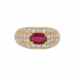 Vintage 1990s Cartier Ruby and Diamond 18K Gold Ring