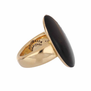 Italian Oval Wood and Brown Diamond 18K Rose Gold Ring