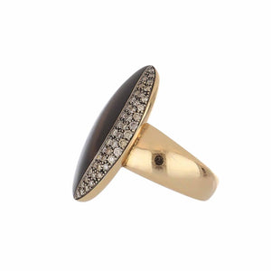 Italian Oval Wood and Brown Diamond 18K Rose Gold Ring