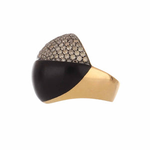 Italian 18K Rose Gold Wood and Pavé Diamond Ring