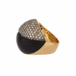 Italian 18K Rose Gold Wood and Pavé Diamond Ring