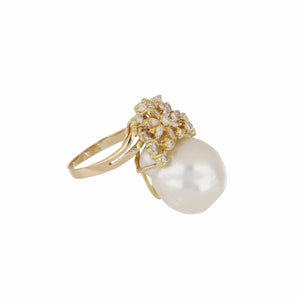 Vintage 1990s 18K Gold Baroque South Sea Pearl Ring