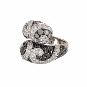 Estate Colored Diamond 18K White Gold Bypass Ring