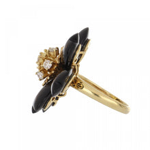 Load image into Gallery viewer, Estate Onyx and Diamond 18K Gold Flower Ring
