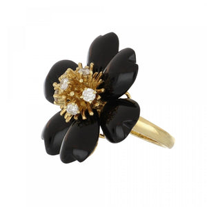 Estate Onyx and Diamond 18K Gold Flower Ring