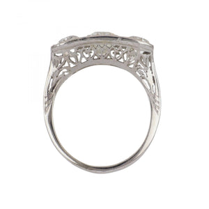 Art Deco 18K White Gold Three Stone Diamond Ring