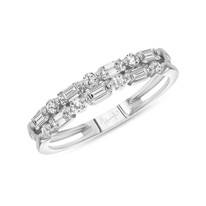 Double Row Alternating Diamond 14K White Gold Band