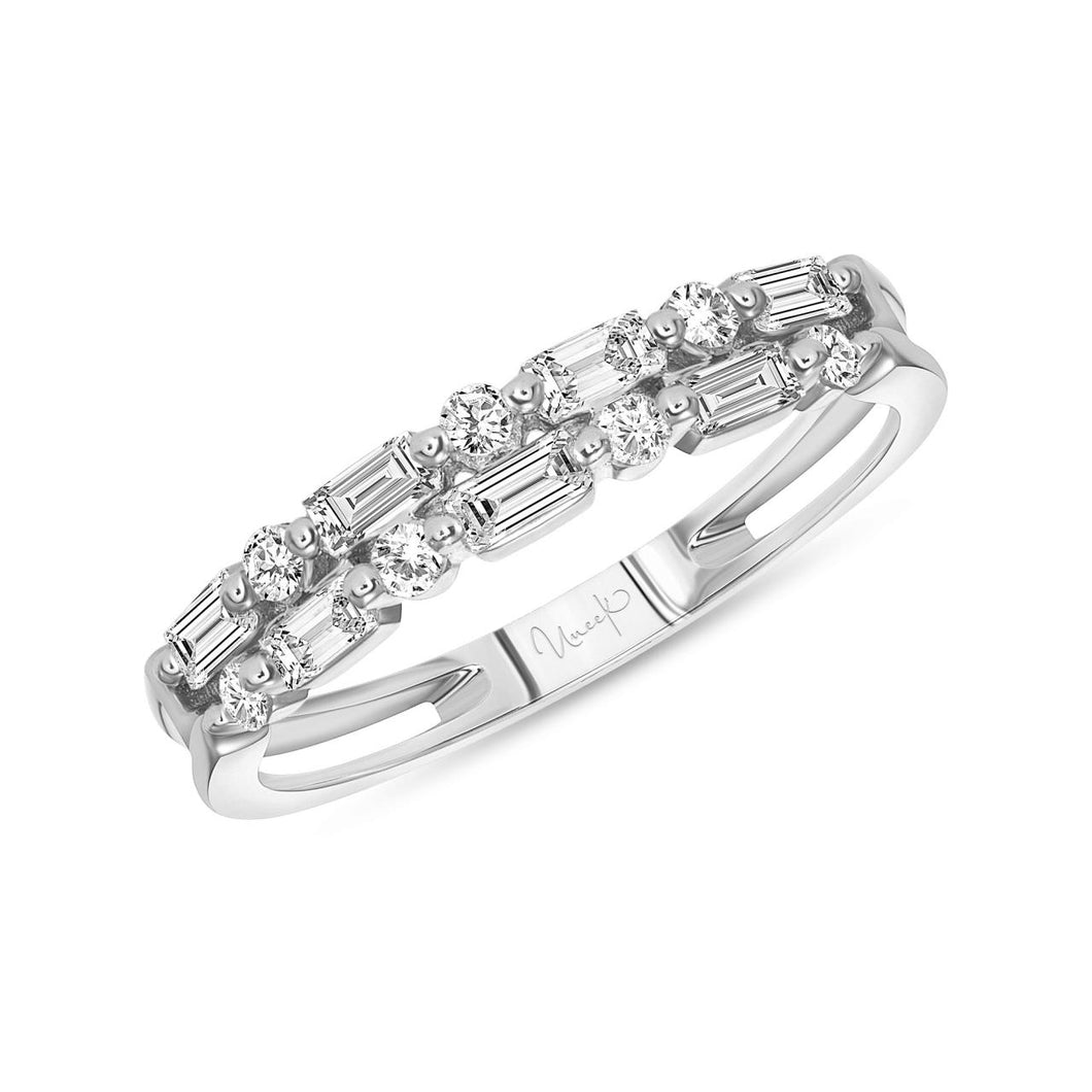 Double Row Alternating Diamond 14K White Gold Band