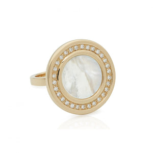 L. Klein 18K Gold Toscano Mother of Pearl Ring with Diamonds