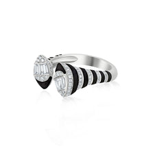 Load image into Gallery viewer, Diamond and Black Enamel Stripped 18K White Gold Wrap Ring
