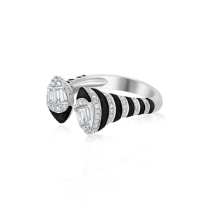 Diamond and Black Enamel Stripped 18K White Gold Wrap Ring