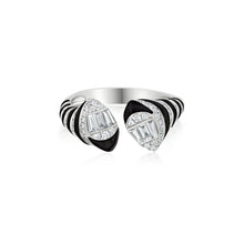 Load image into Gallery viewer, Diamond and Black Enamel Stripped 18K White Gold Wrap Ring
