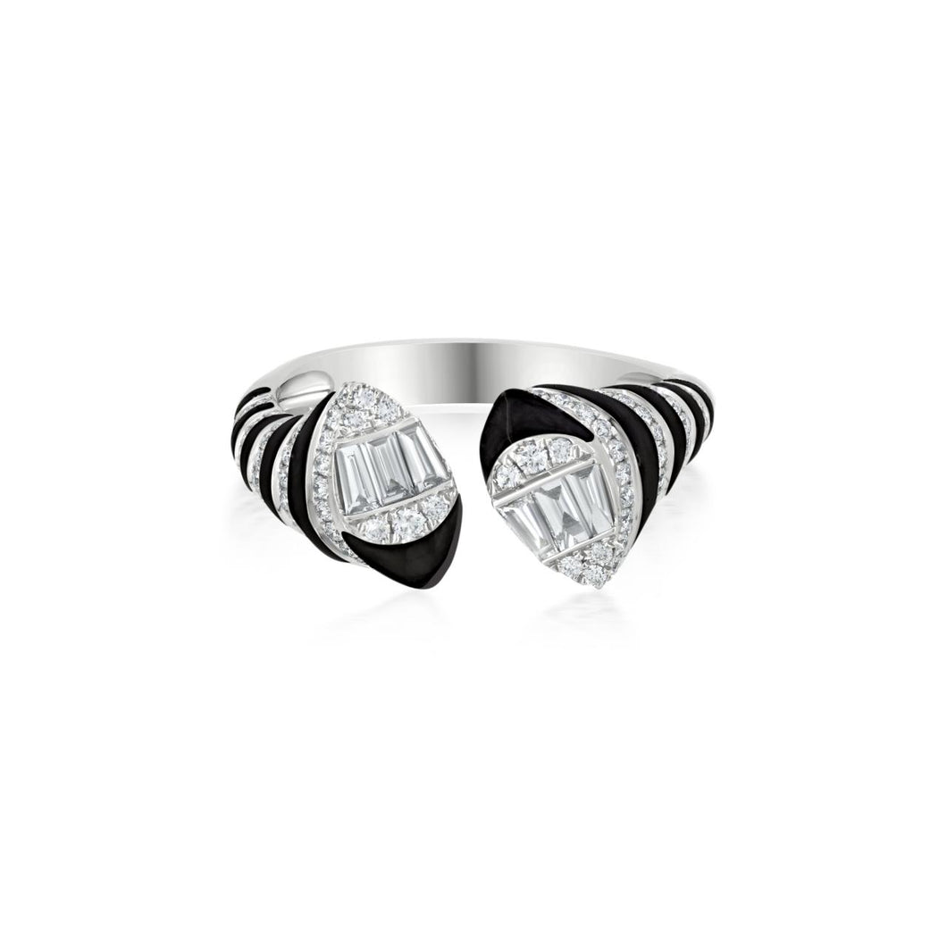 Diamond and Black Enamel Stripped 18K White Gold Wrap Ring