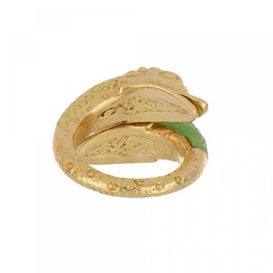 Vintage 1970s Carved Jade 18K Gold Bypass Ring
