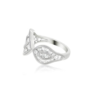 Diamond and White Enamel 18K White Gold Ring