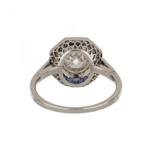 Load image into Gallery viewer, Estate Diamond and Sapphire Octagonal Platinum Target Ring
