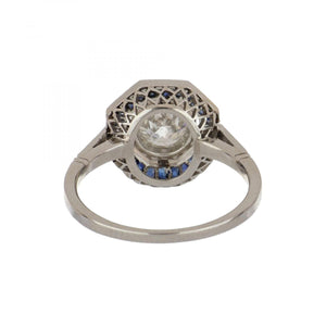 Estate Diamond and Sapphire Octagonal Platinum Target Ring