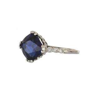Edwardian Sapphire and Diamond Platinum Ring