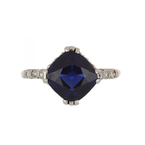 Edwardian Sapphire and Diamond Platinum Ring