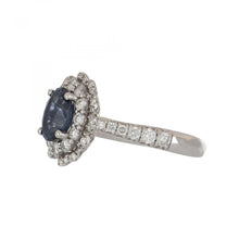Load image into Gallery viewer, Estate 18K White Gold Sapphire &amp; Double Halo Diamond Ring
