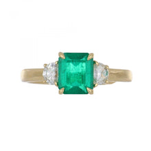 Load image into Gallery viewer, 18K Gold Rectangular-Cut Emerald and Diamond Ring
