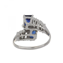 Load image into Gallery viewer, Vintage 1970s Sapphire and Diamond 14K White Gold Bypass Ring
