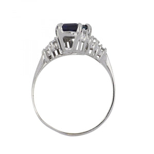 Vintage 1970s Sapphire and Diamond 14K White Gold Bypass Ring