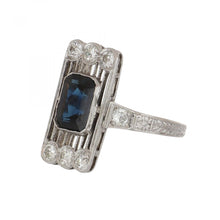 Load image into Gallery viewer, Edwardian Sapphire and Diamond Platinum Plaque Ring
