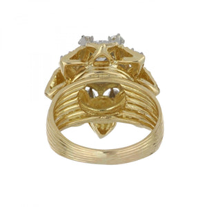 Vintage 18K Gold Flower Ring with Diamonds