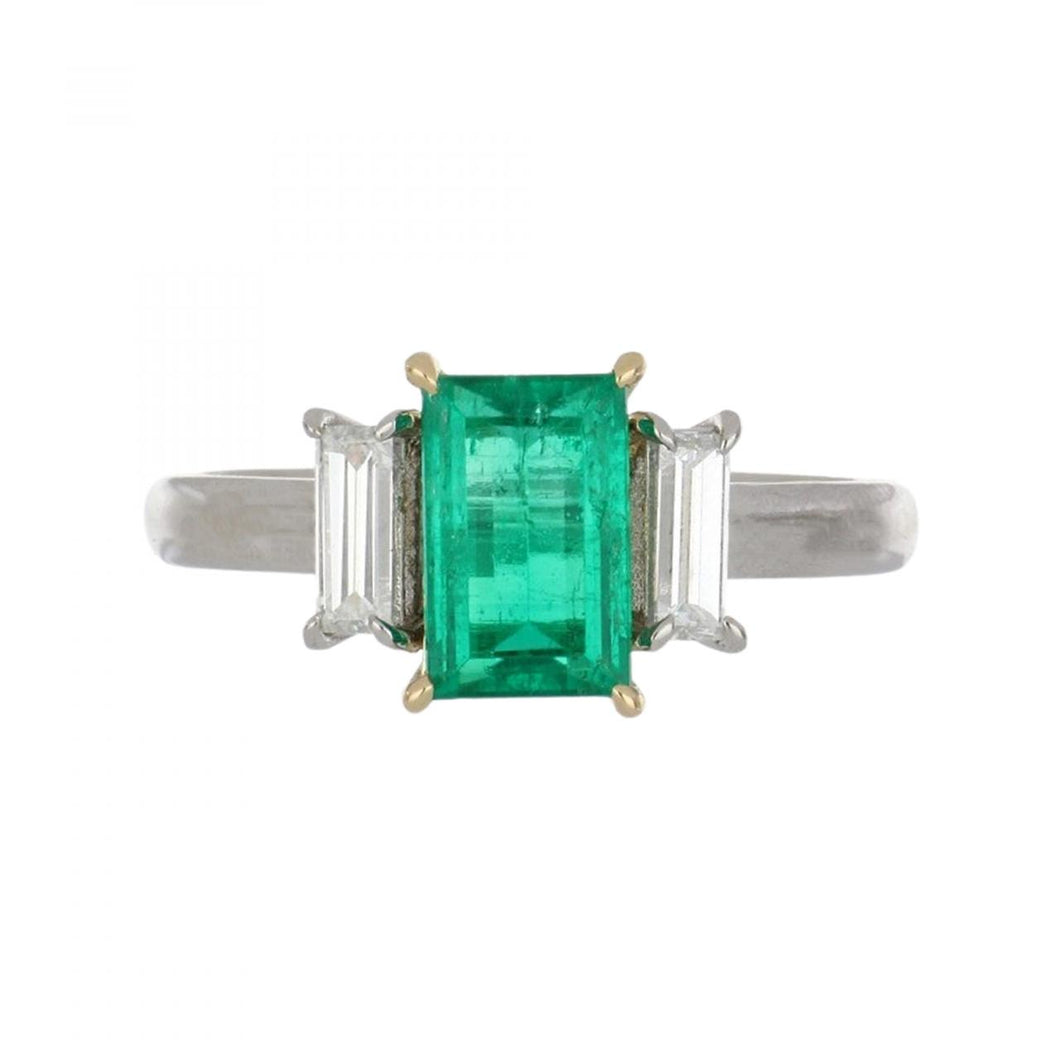 Rectangular Emerald and Diamond Platinum RIng