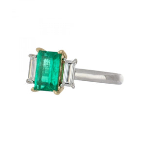Rectangular Emerald and Diamond Platinum RIng