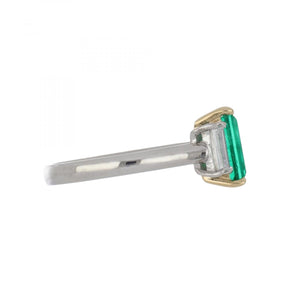 Rectangular Emerald and Diamond Platinum RIng