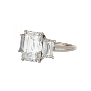 GIA 4.53 Carat Emerald-Cut Diamond Three Stone Platinum Engagement Ring