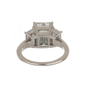 GIA 4.53 Carat Emerald-Cut Diamond Three Stone Platinum Engagement Ring