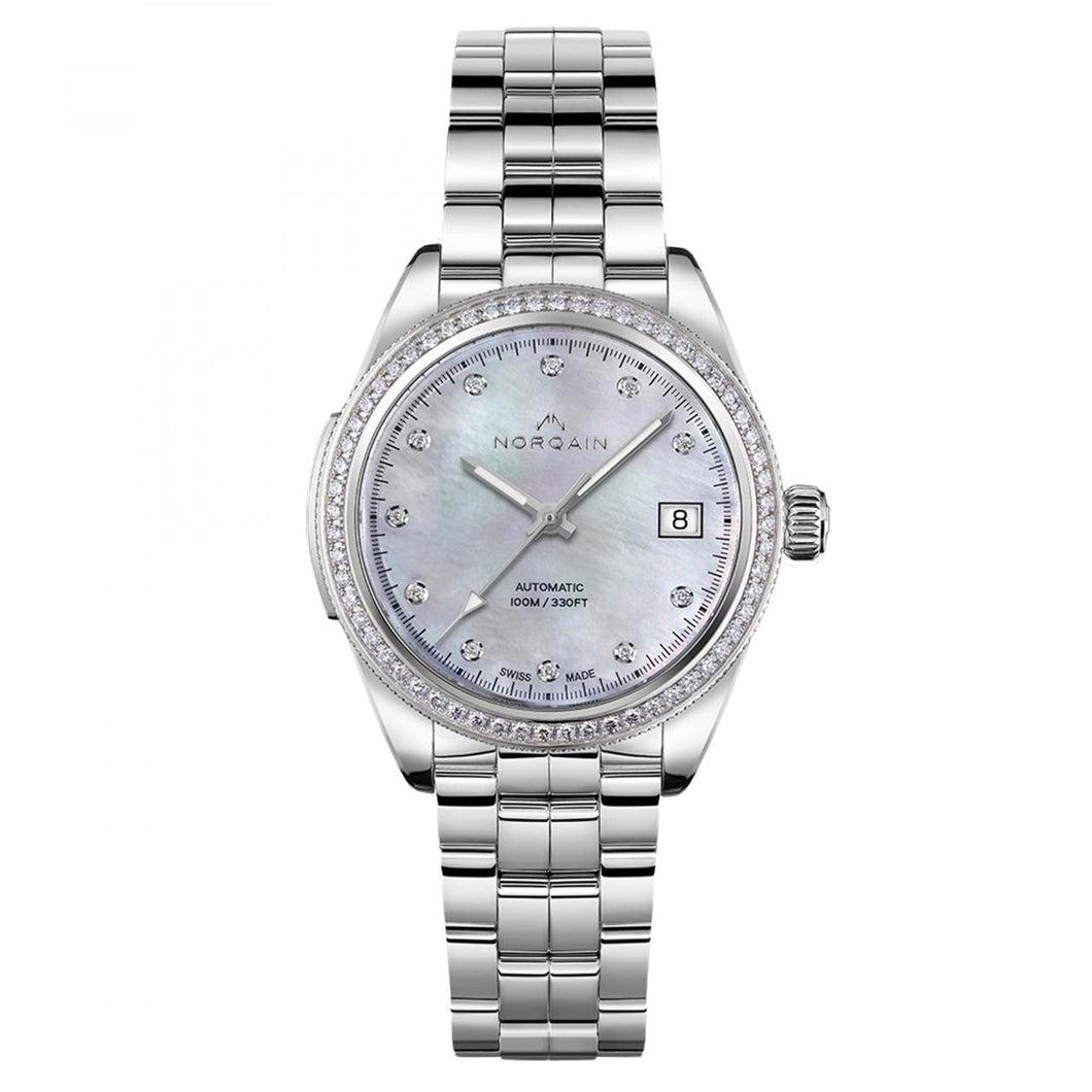 Norqain stainless steel Adventure Sport 37mm watch with Mother-of-Pearl and Diamonds