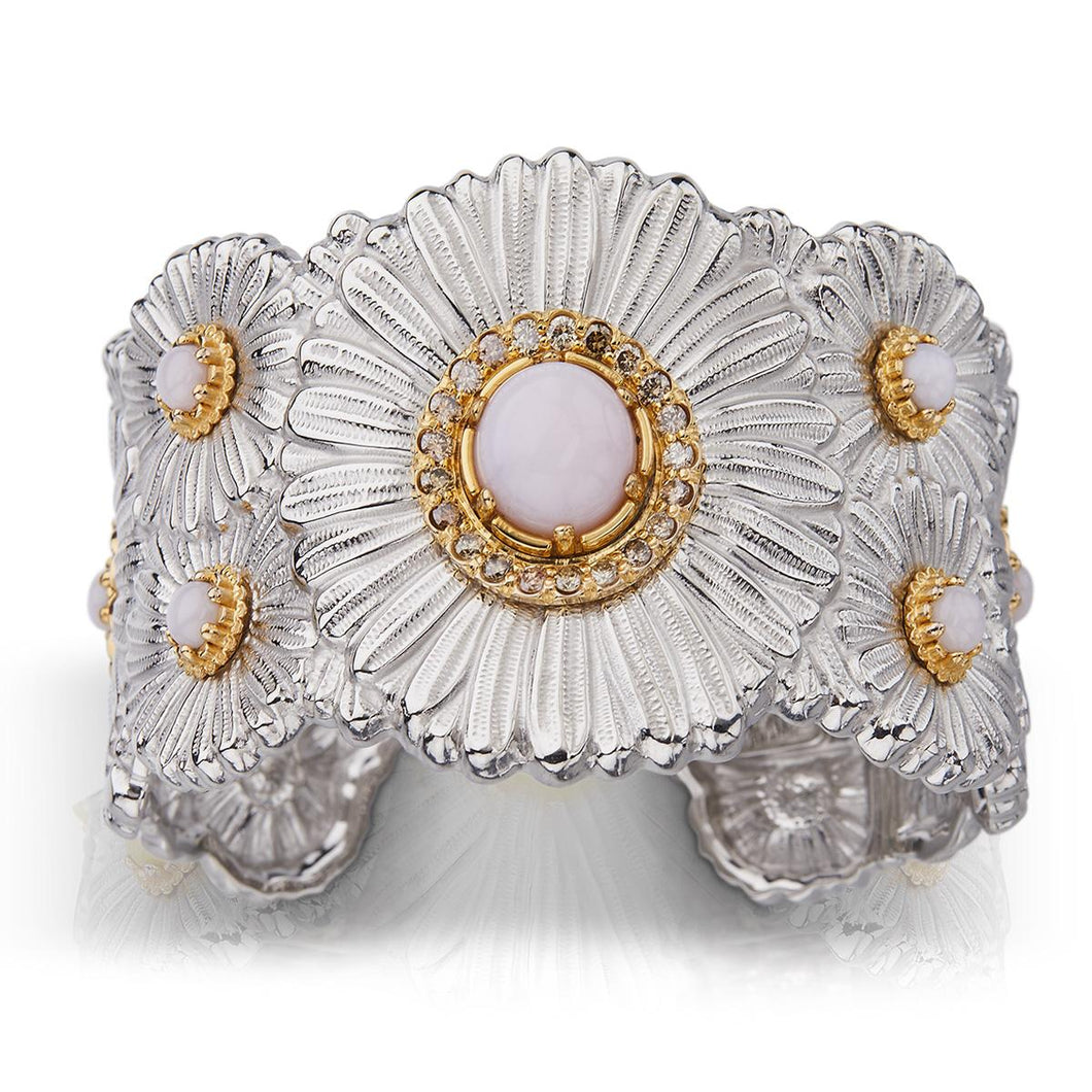 Buccellati Sterling Silver 'Blossoms Color' Pink Opal Daisy Cuff Bracelet