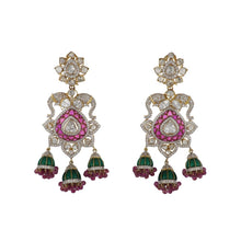 Load image into Gallery viewer, Maharaja 18K Gold Diamond, Ruby, and Enamel Earrings
